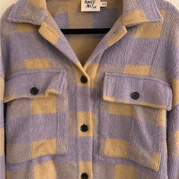 Princess Polly Purple and Tan Plaid Pea Coat - Picture 2 of 8